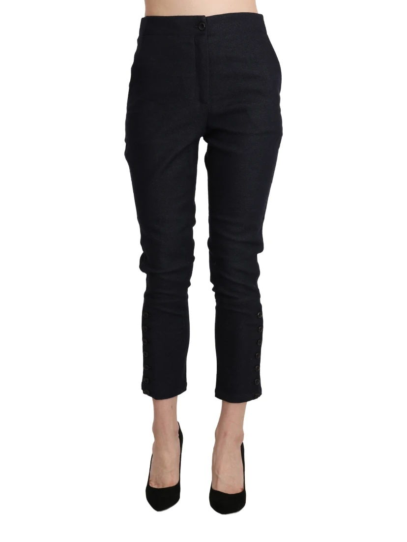 Black High Waist Capri Cropped Cotton Pants