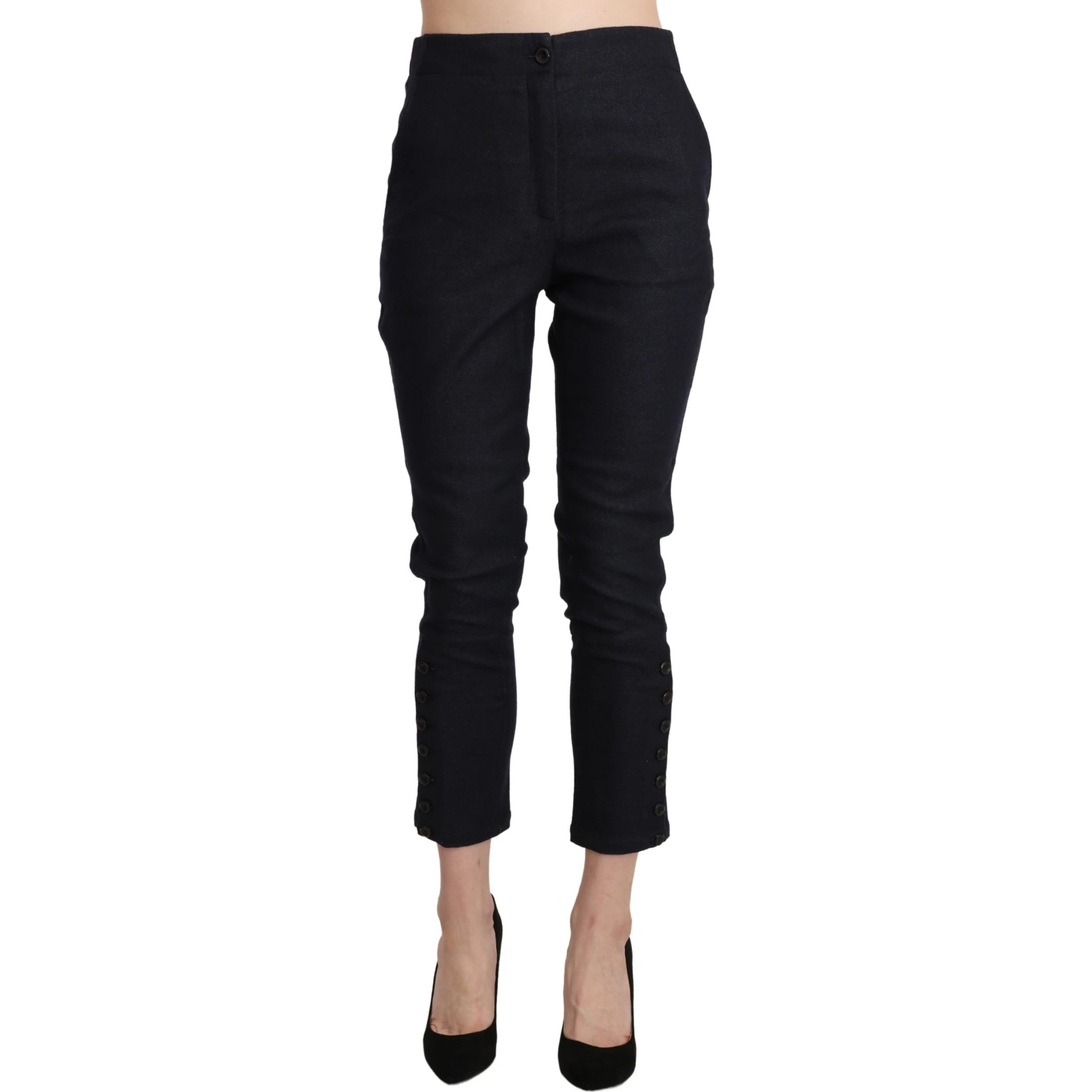 Black High Waist Capri Cropped Cotton Pants