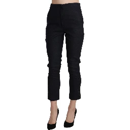 Black High Waist Capri Cropped Cotton Pants