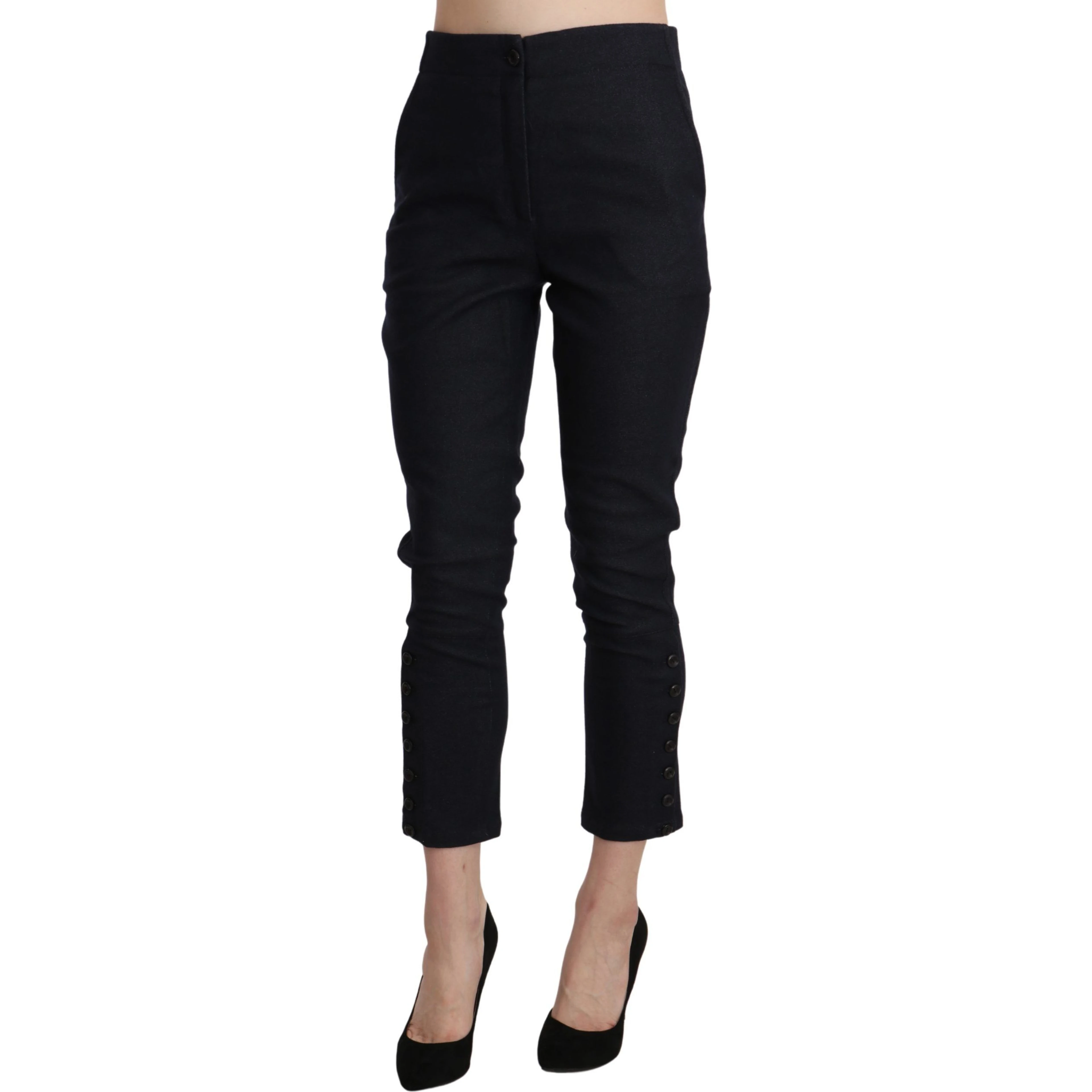 Black High Waist Capri Cropped Cotton Pants