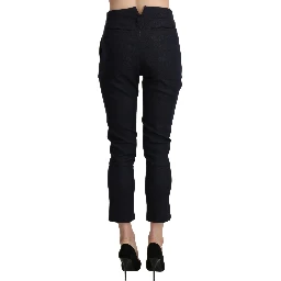 Black High Waist Capri Cropped Cotton Pants