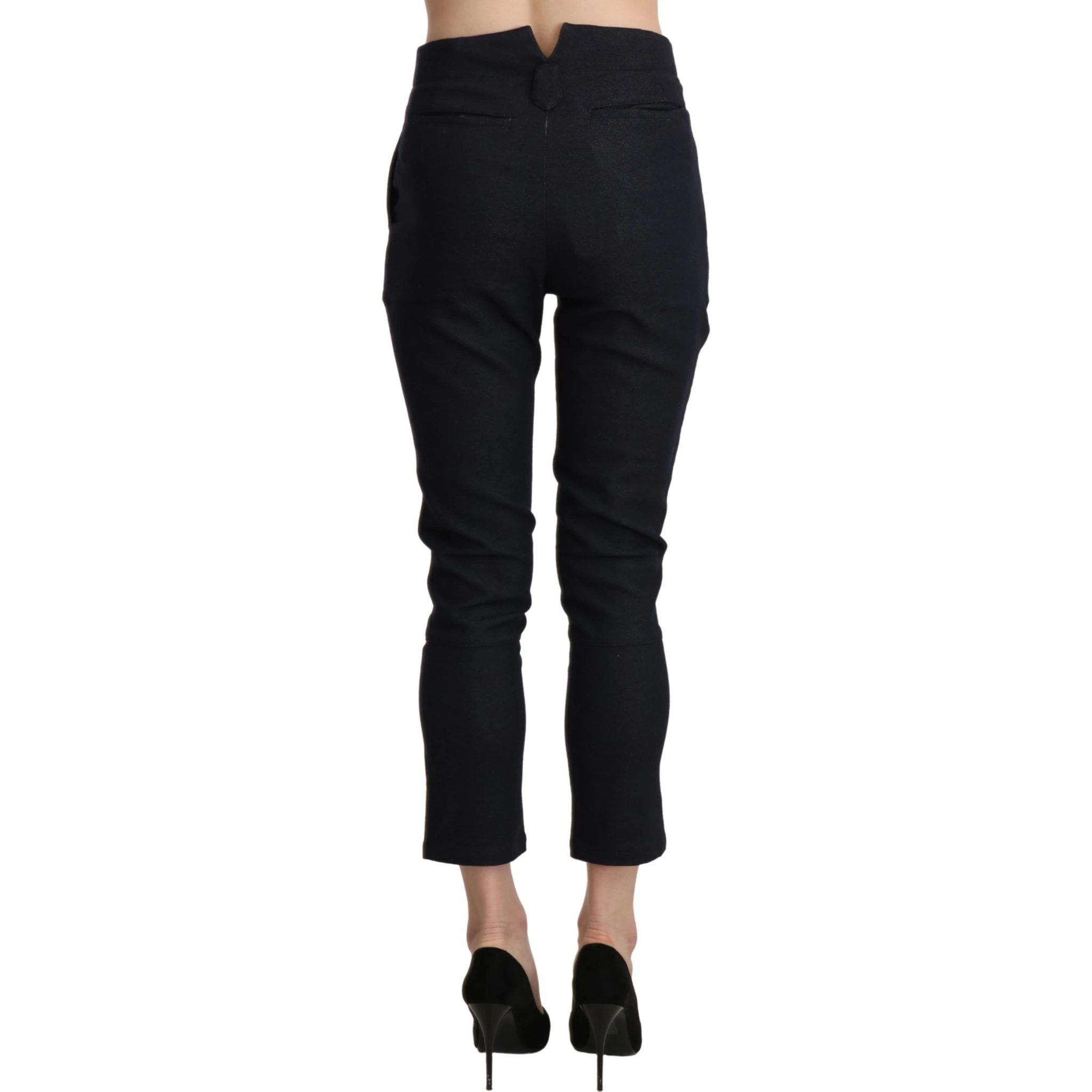 Black High Waist Capri Cropped Cotton Pants