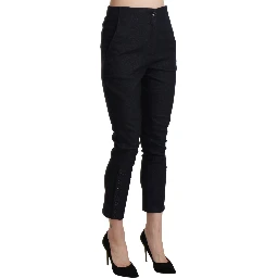 Black High Waist Capri Cropped Cotton Pants