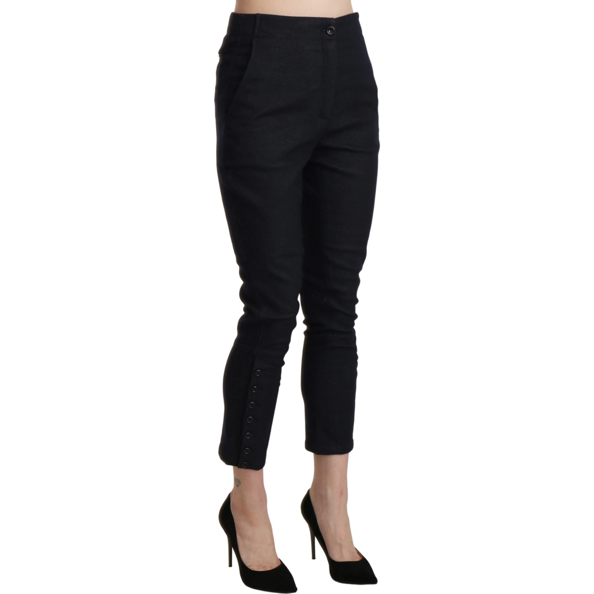 Black High Waist Capri Cropped Cotton Pants