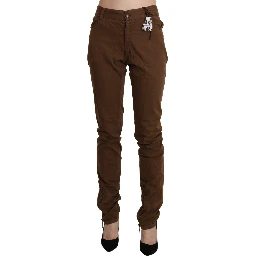Brown High Waist Skinny Trouser Cotton Pants