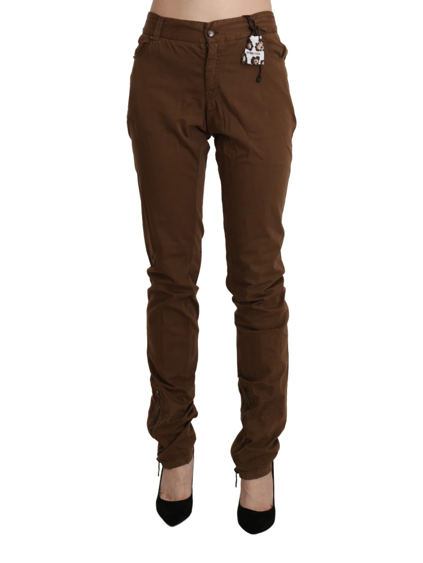 Brown High Waist Skinny Trouser Cotton Pants