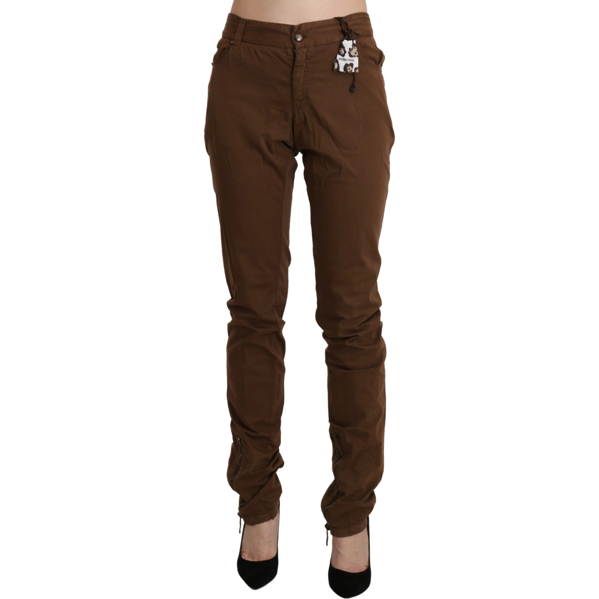 Brown High Waist Skinny Trouser Cotton Pants