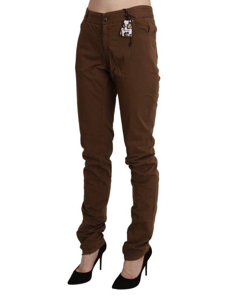 Brown High Waist Skinny Trouser Cotton Pants alternative