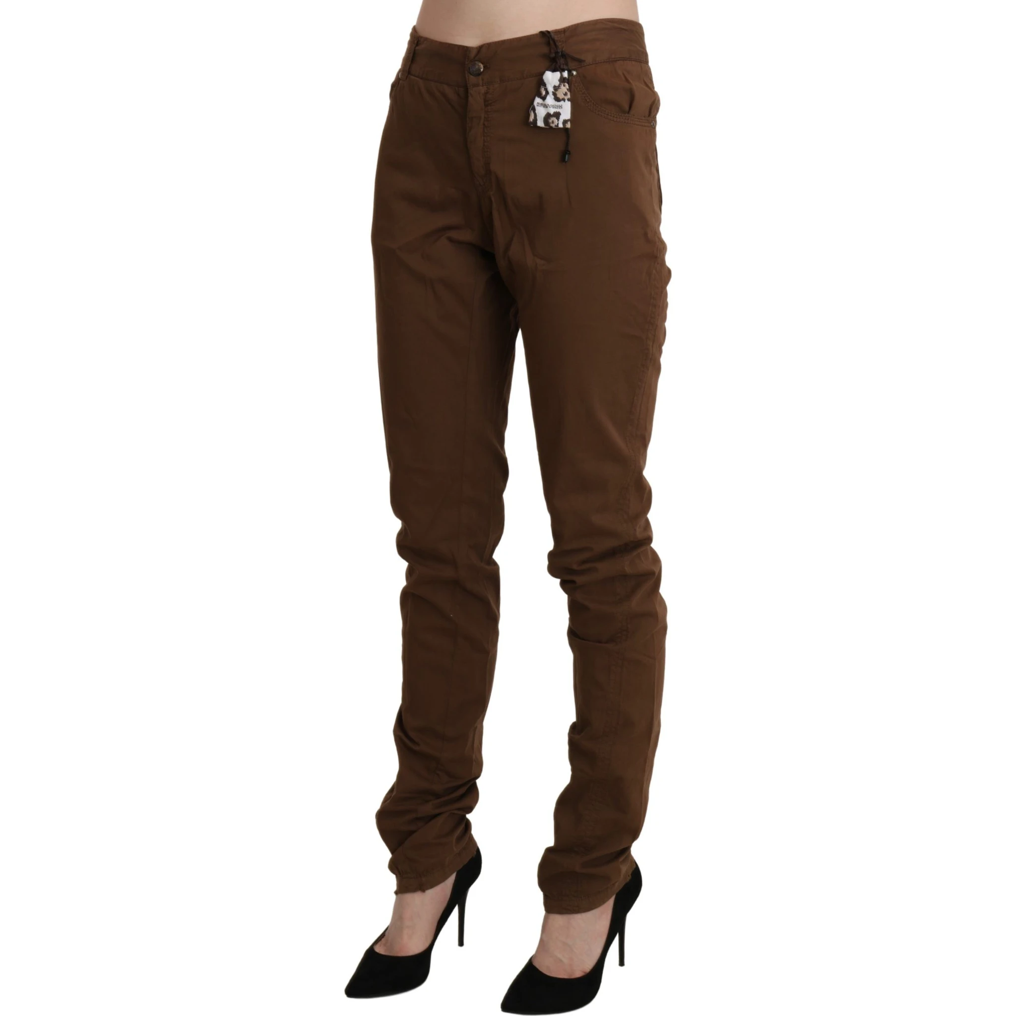 Brown High Waist Skinny Trouser Cotton Pants