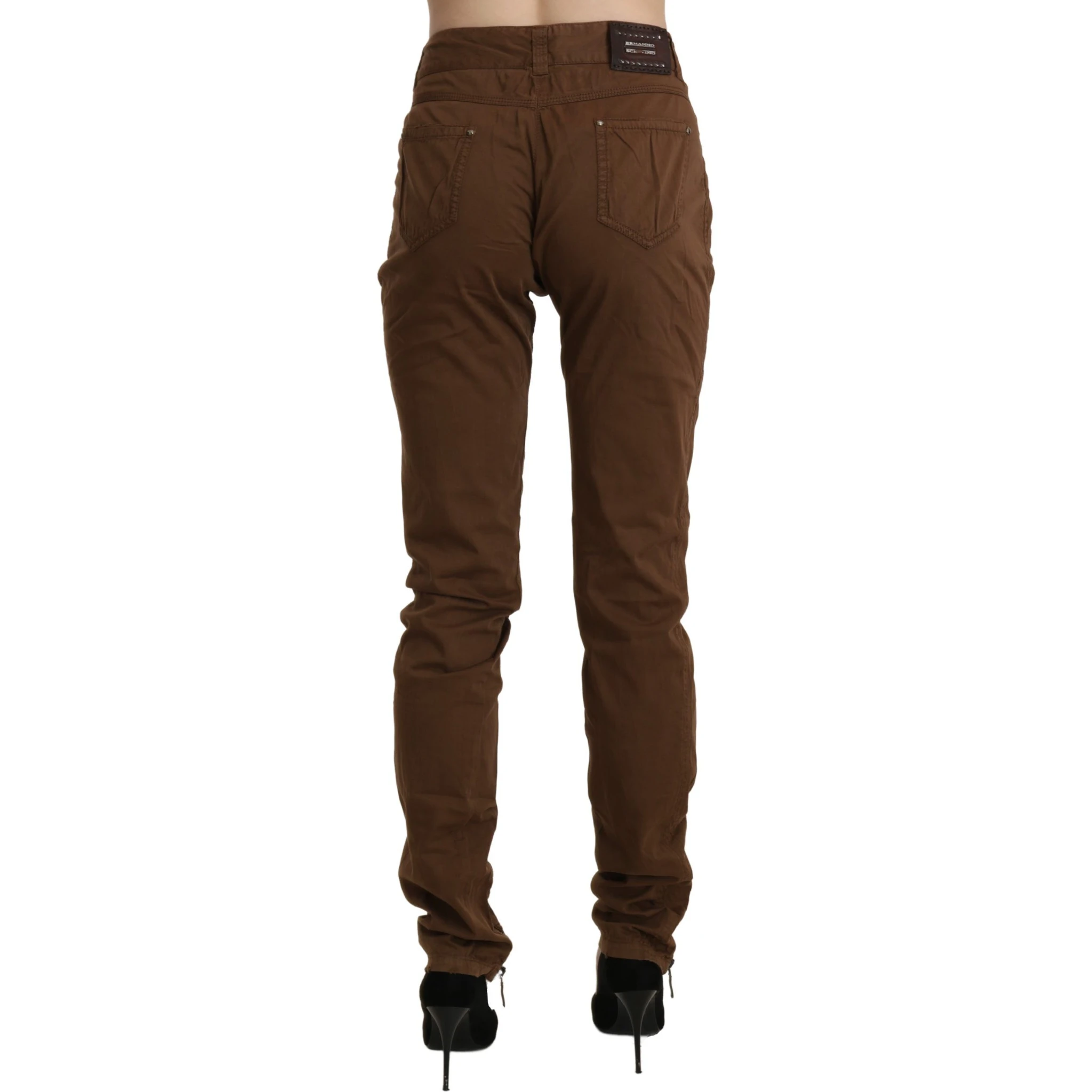 Brown High Waist Skinny Trouser Cotton Pants