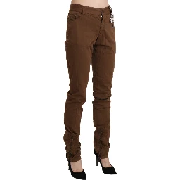 Brown High Waist Skinny Trouser Cotton Pants