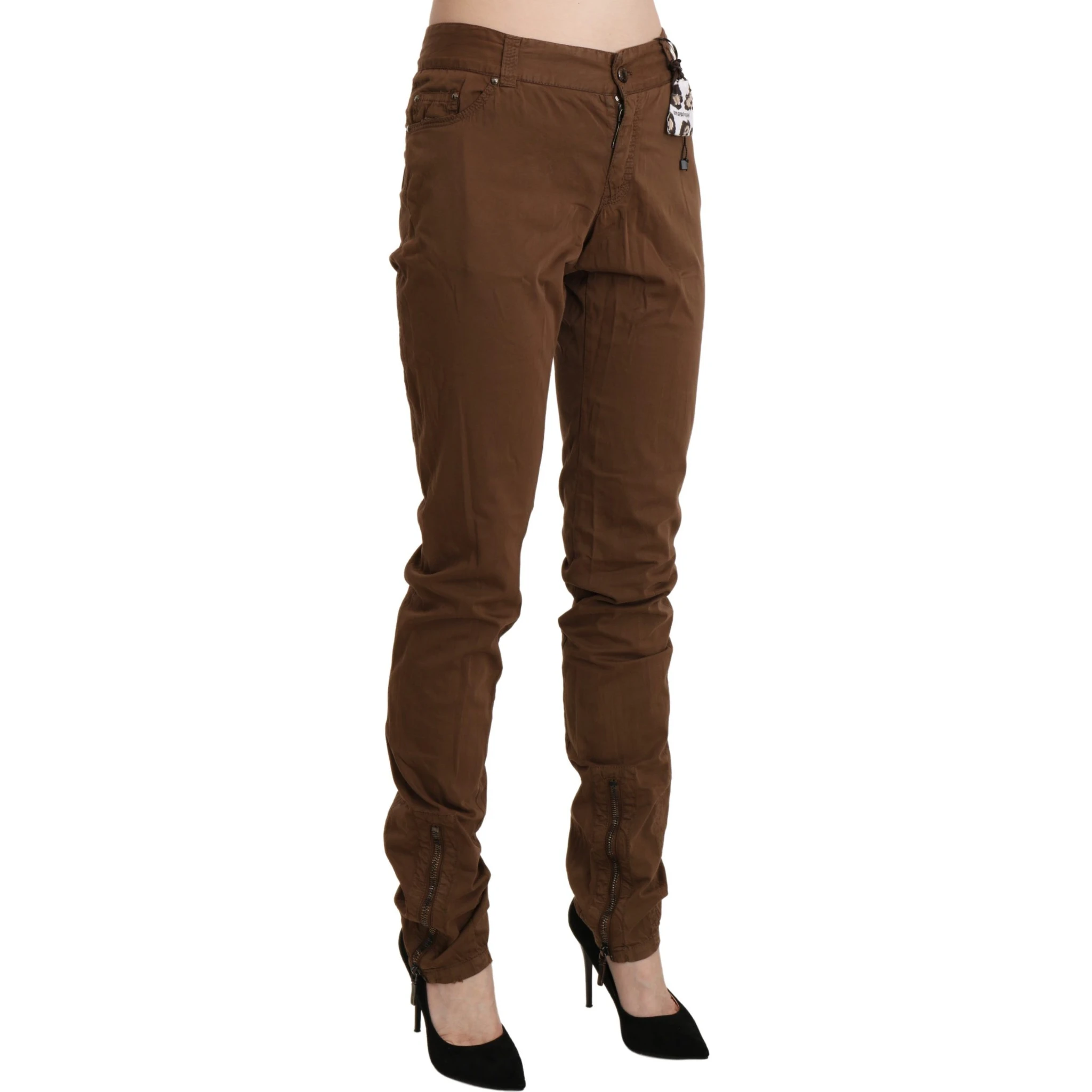 Brown High Waist Skinny Trouser Cotton Pants