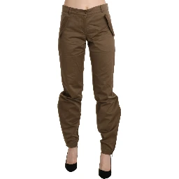 Brown Mid Waist Straight Cotton Pants