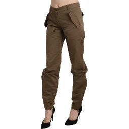 Brown Mid Waist Straight Cotton Pants