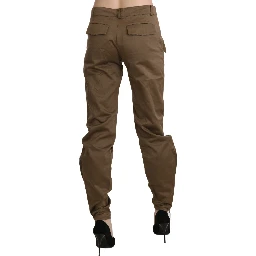 Brown Mid Waist Straight Cotton Pants
