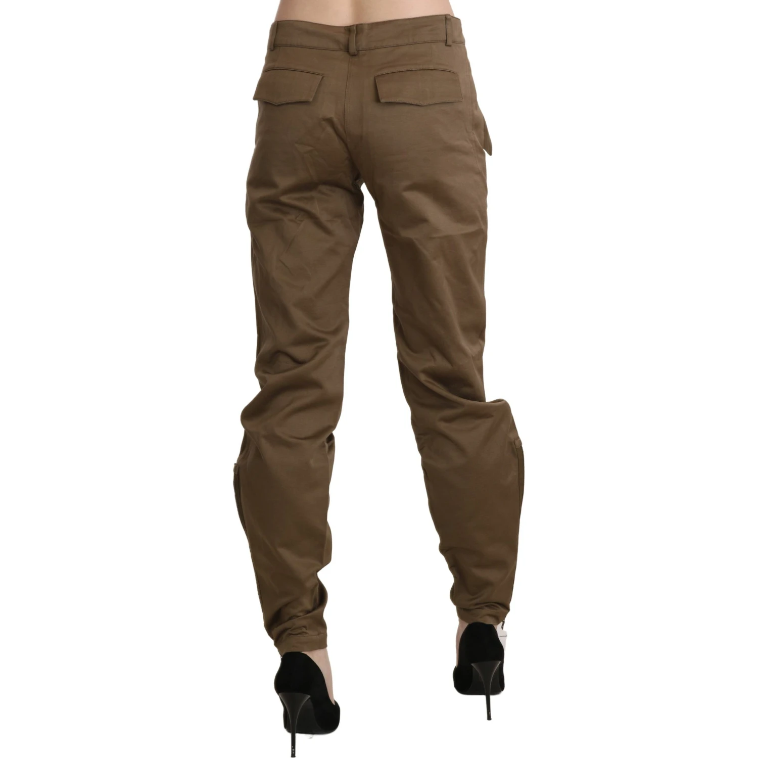 Brown Mid Waist Straight Cotton Pants