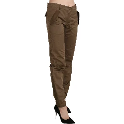 Brown Mid Waist Straight Cotton Pants