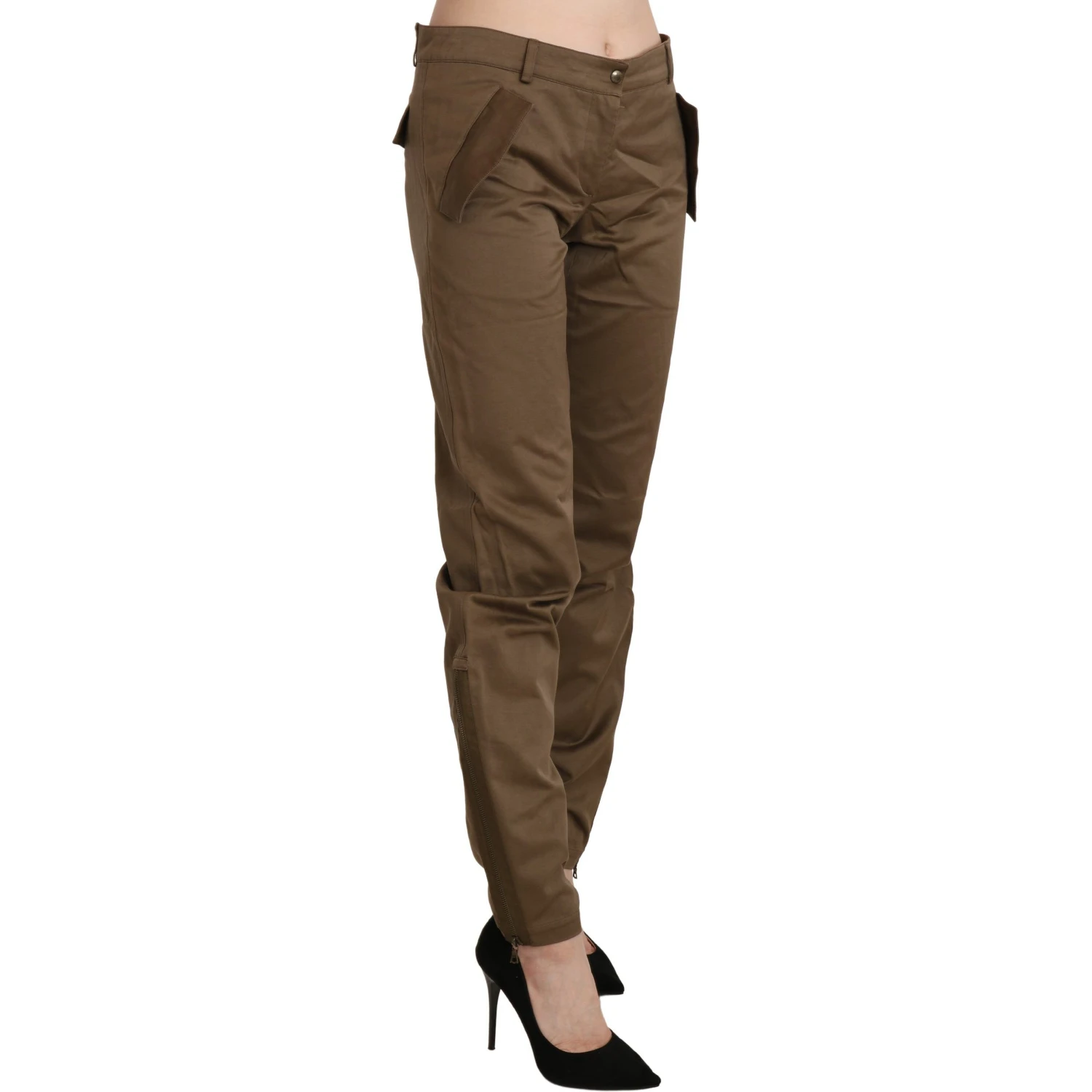 Brown Mid Waist Straight Cotton Pants