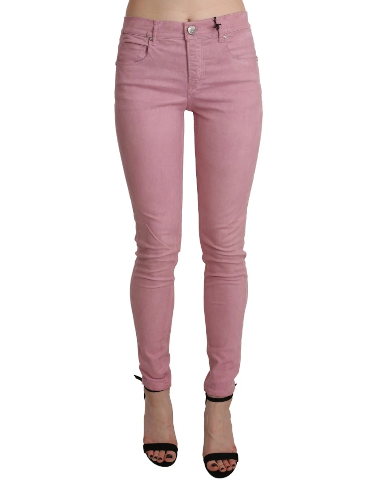 Pink Mid Waist Skinny Stretch  Denim Pant