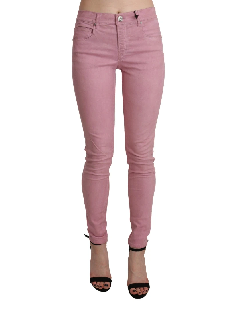 Pink Mid Waist Skinny Stretch  Denim Pant