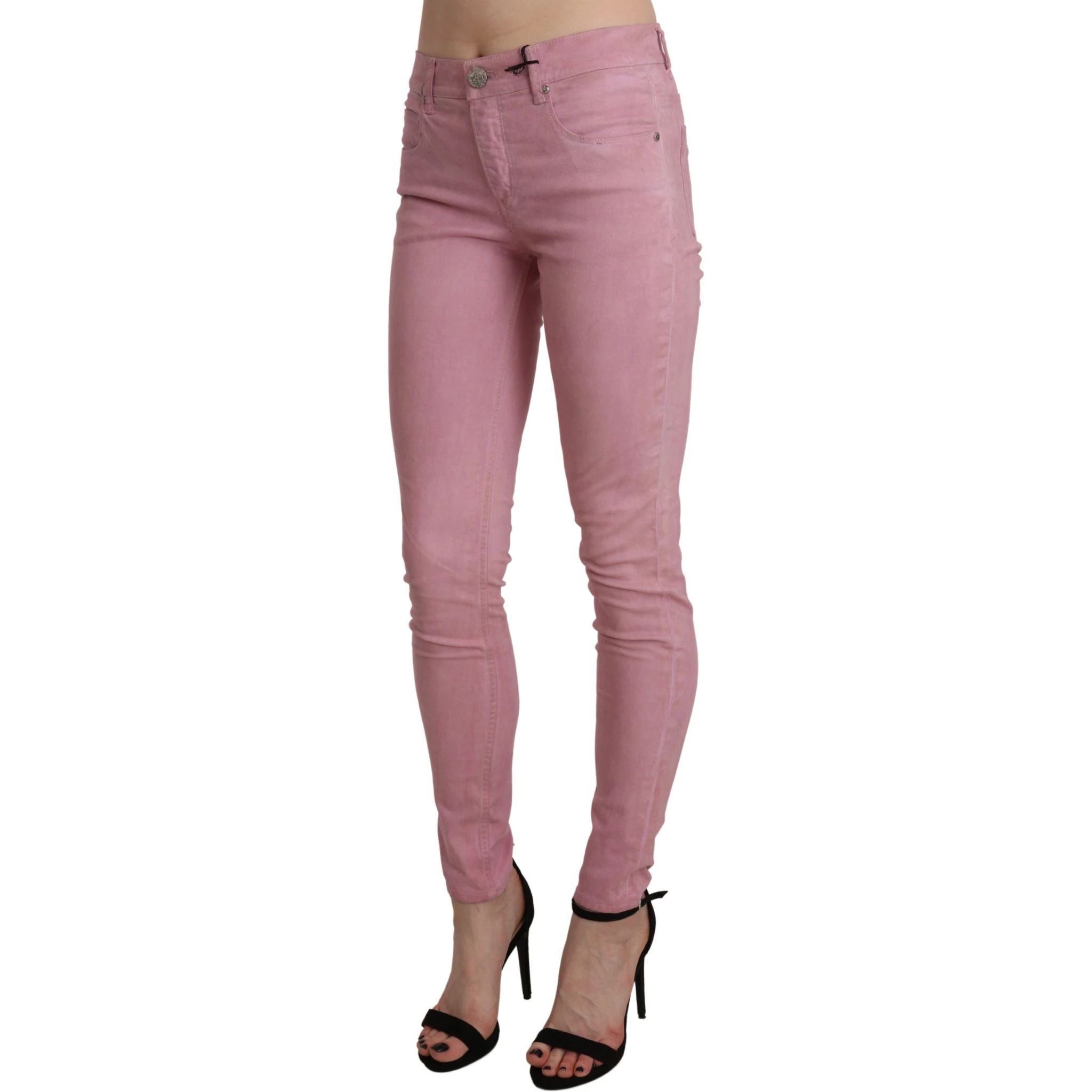Pink Mid Waist Skinny Stretch  Denim Pant