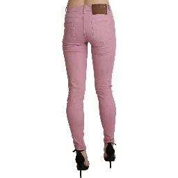 Pink Mid Waist Skinny Stretch  Denim Pant