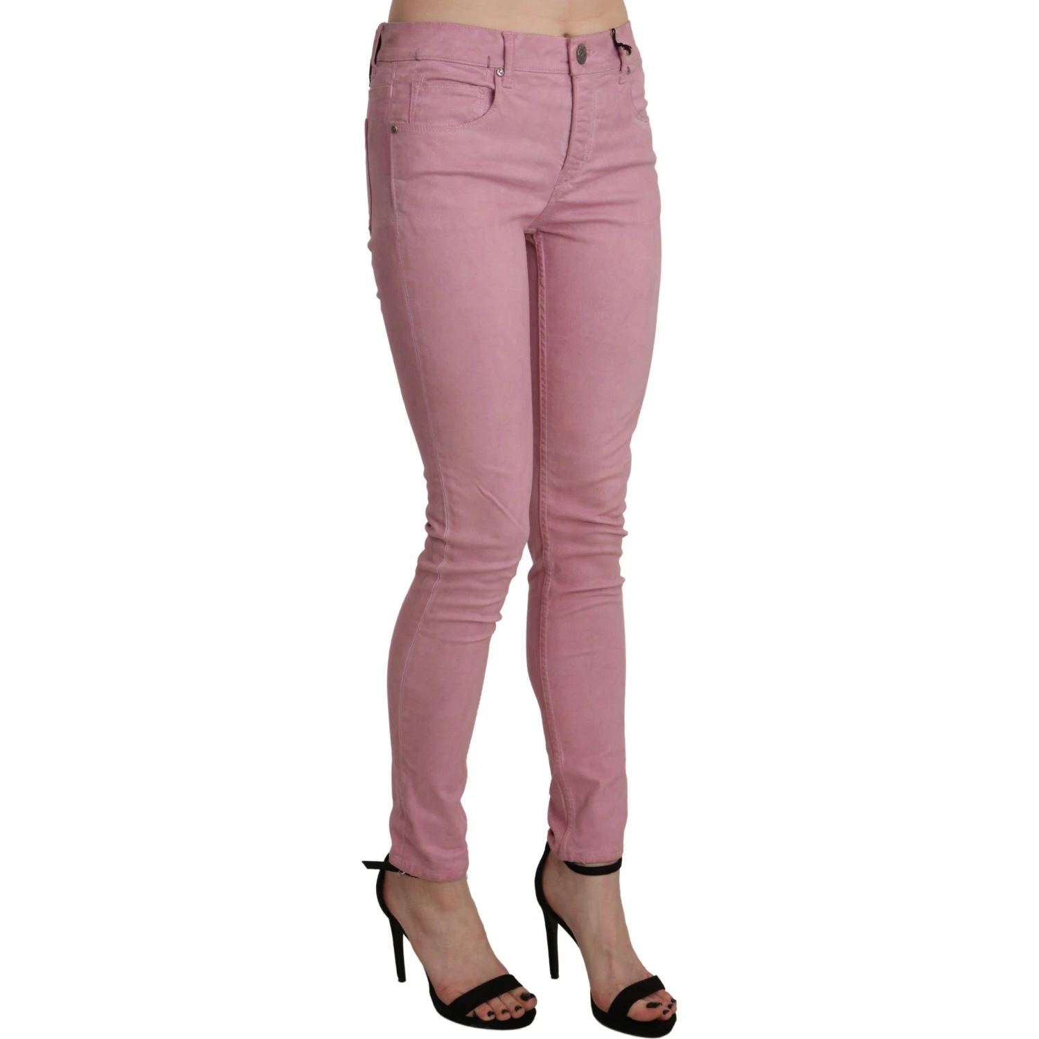 Pink Mid Waist Skinny Stretch Denim Pant