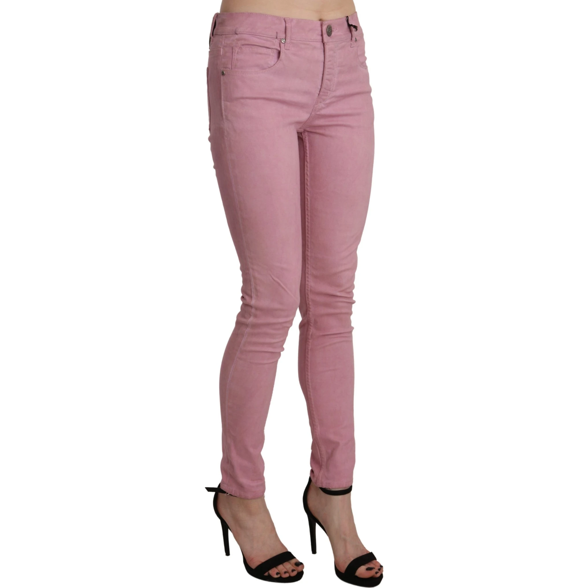 Pink Mid Waist Skinny Stretch  Denim Pant