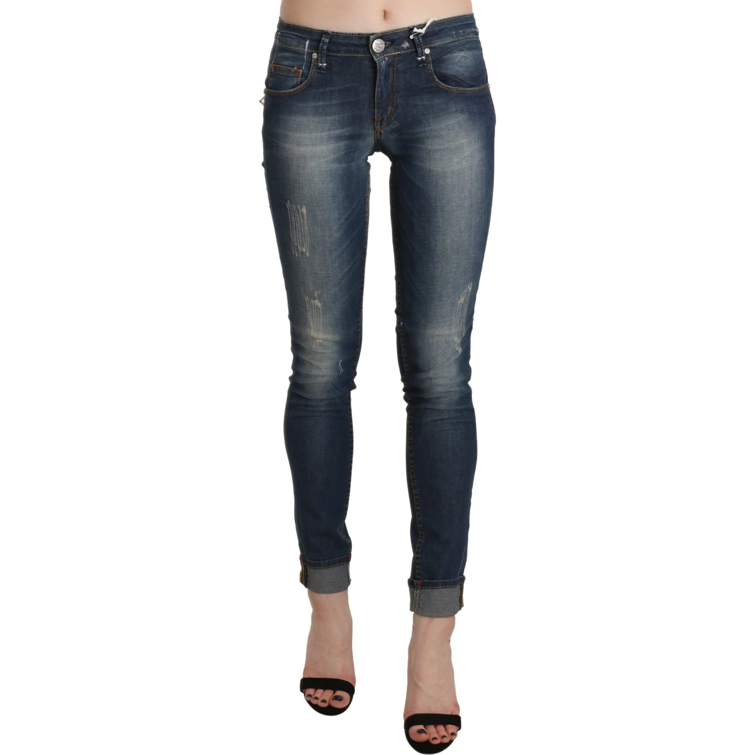 Blue Washed Low Waist Skinny Cropped Denim Trouser