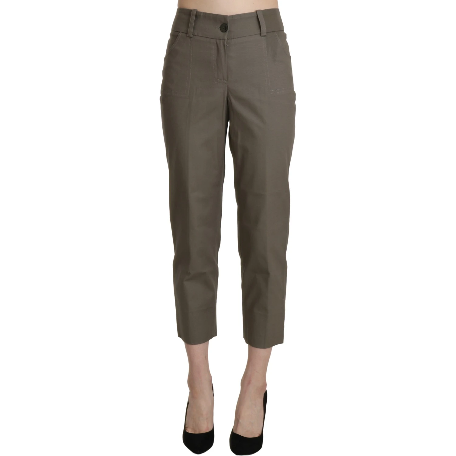 Gray High Waist Cropped Dress Trouser Pants