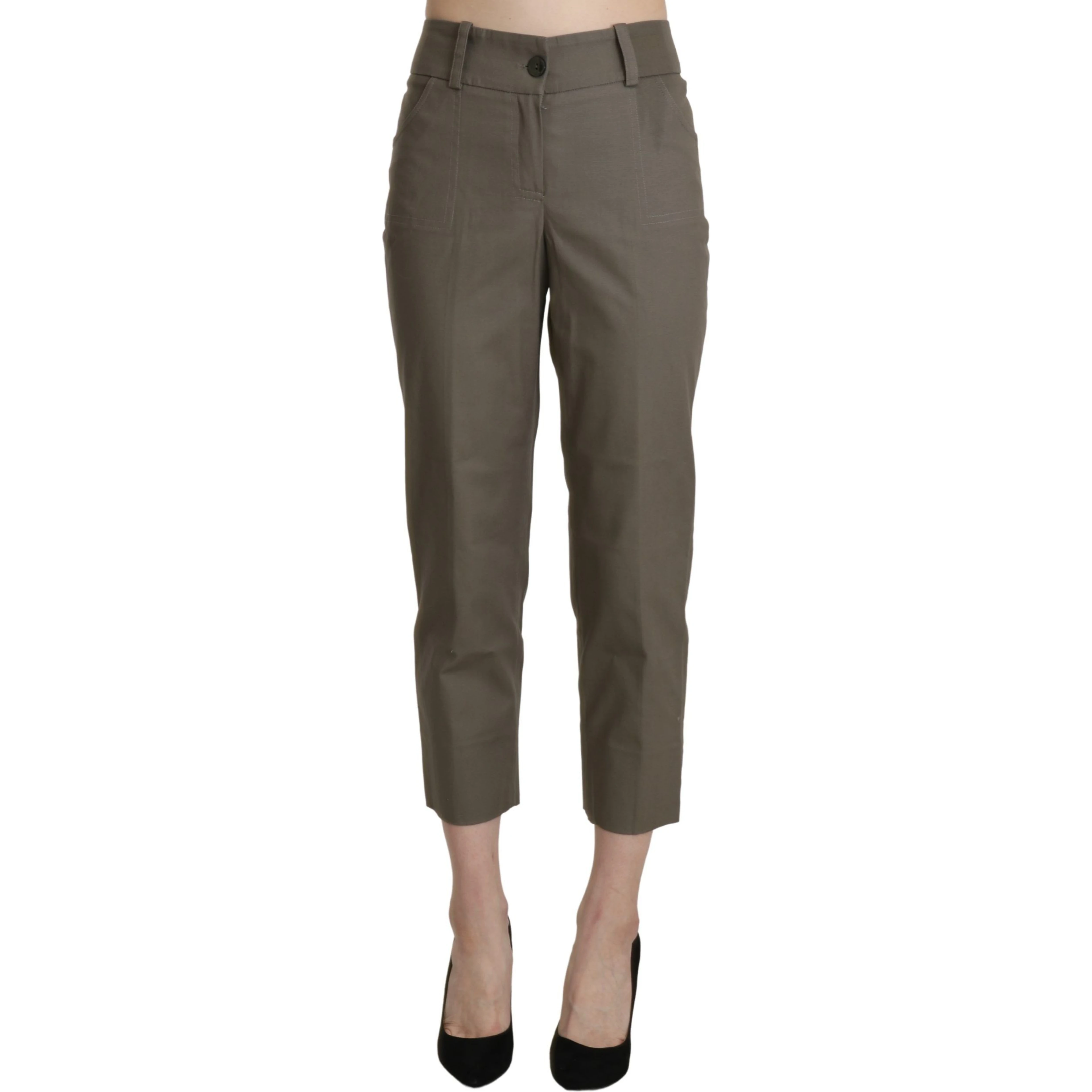 Gray High Waist Cropped Dress Trouser Pants