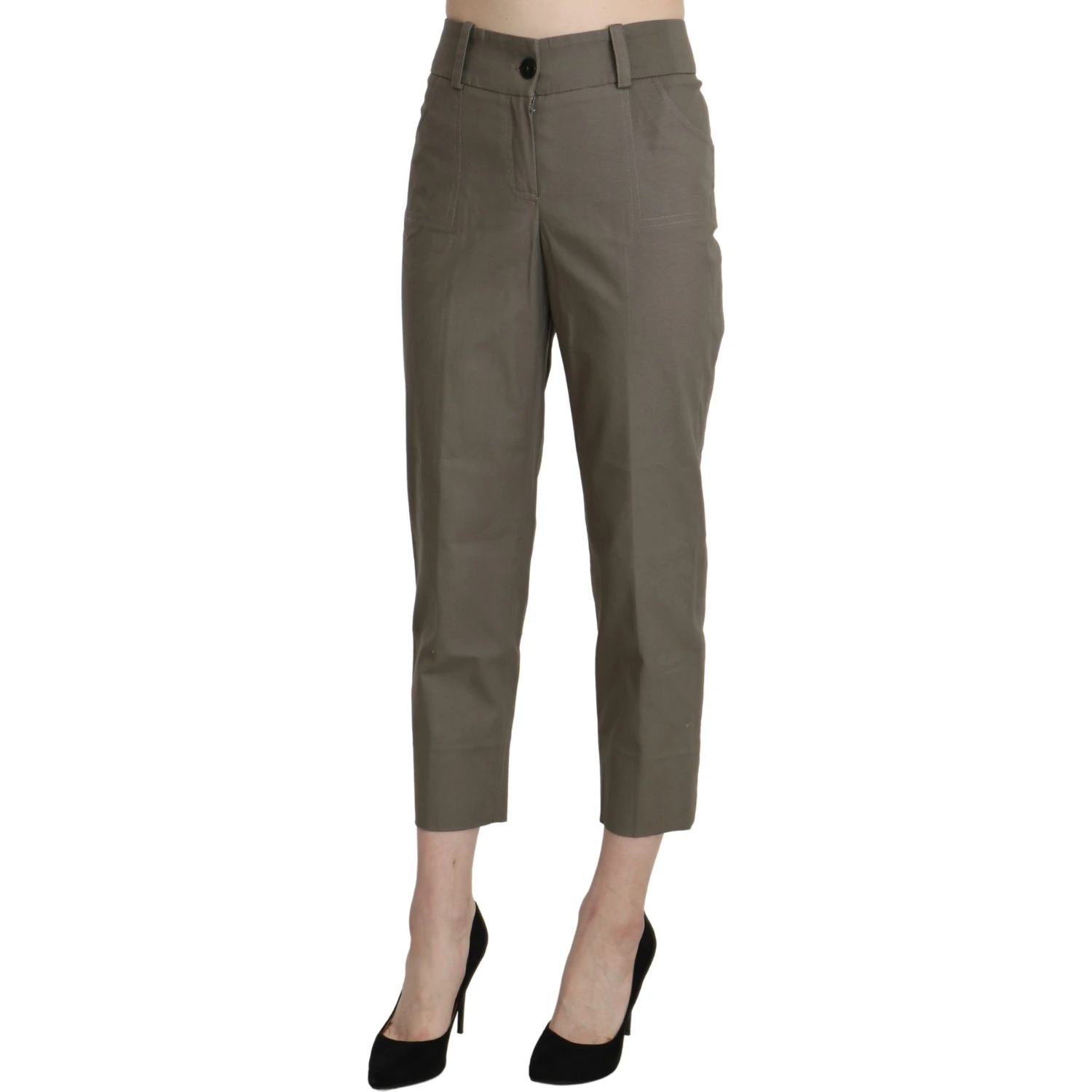 Gray High Waist Cropped Dress Trouser Pants