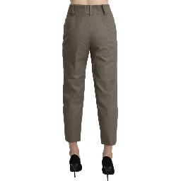 Gray High Waist Cropped Dress Trouser Pants