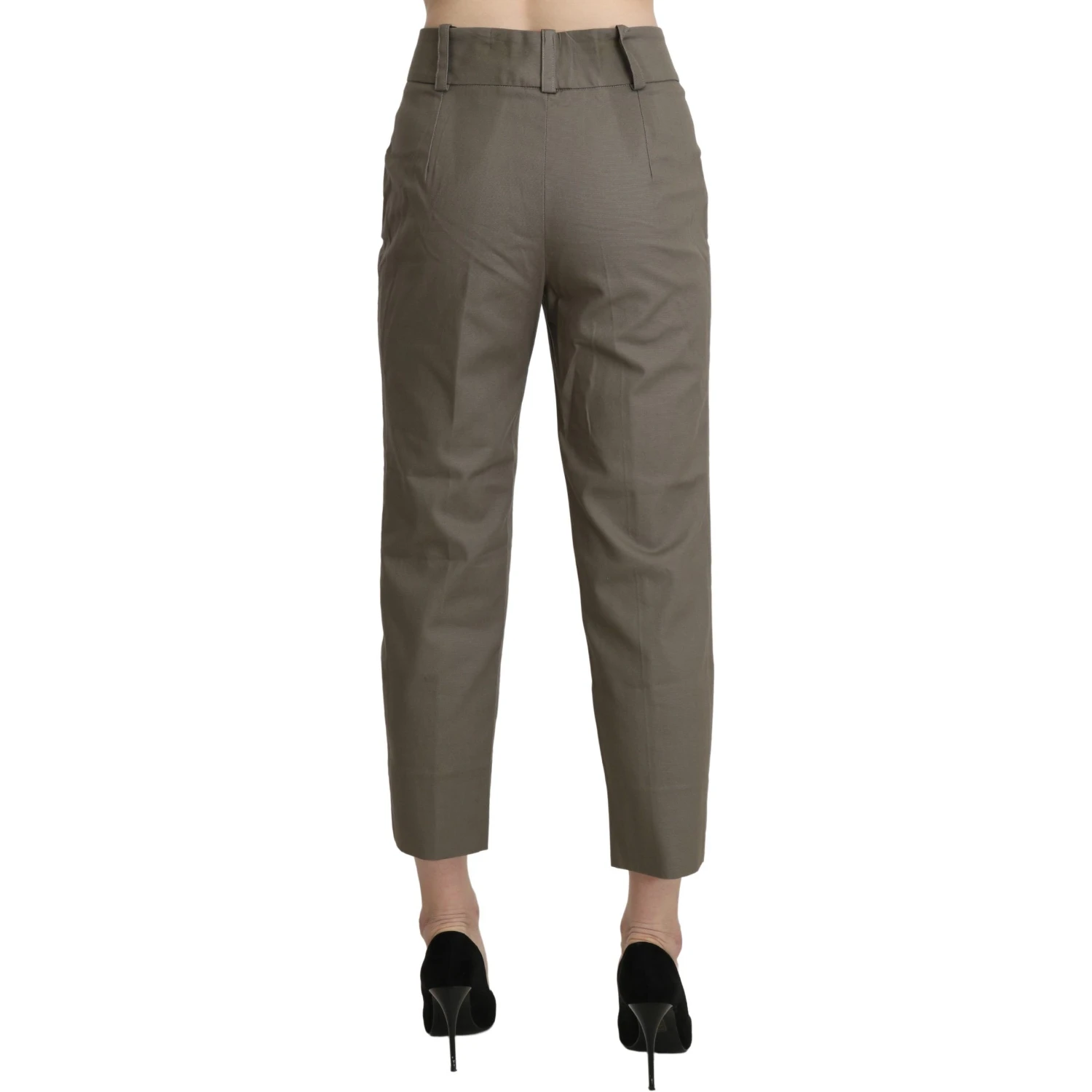 Gray High Waist Cropped Dress Trouser Pants