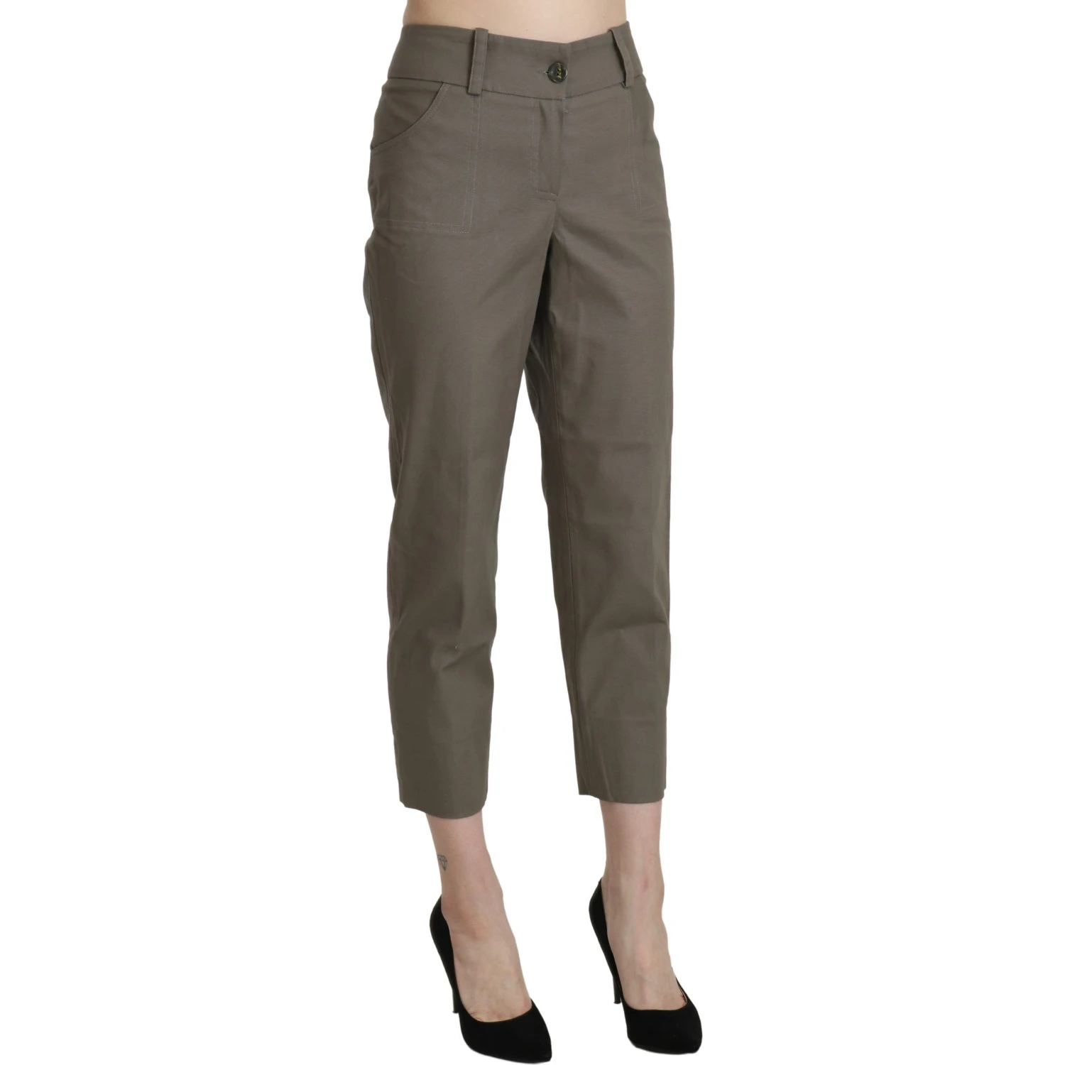 Gray High Waist Cropped Dress Trouser Pants