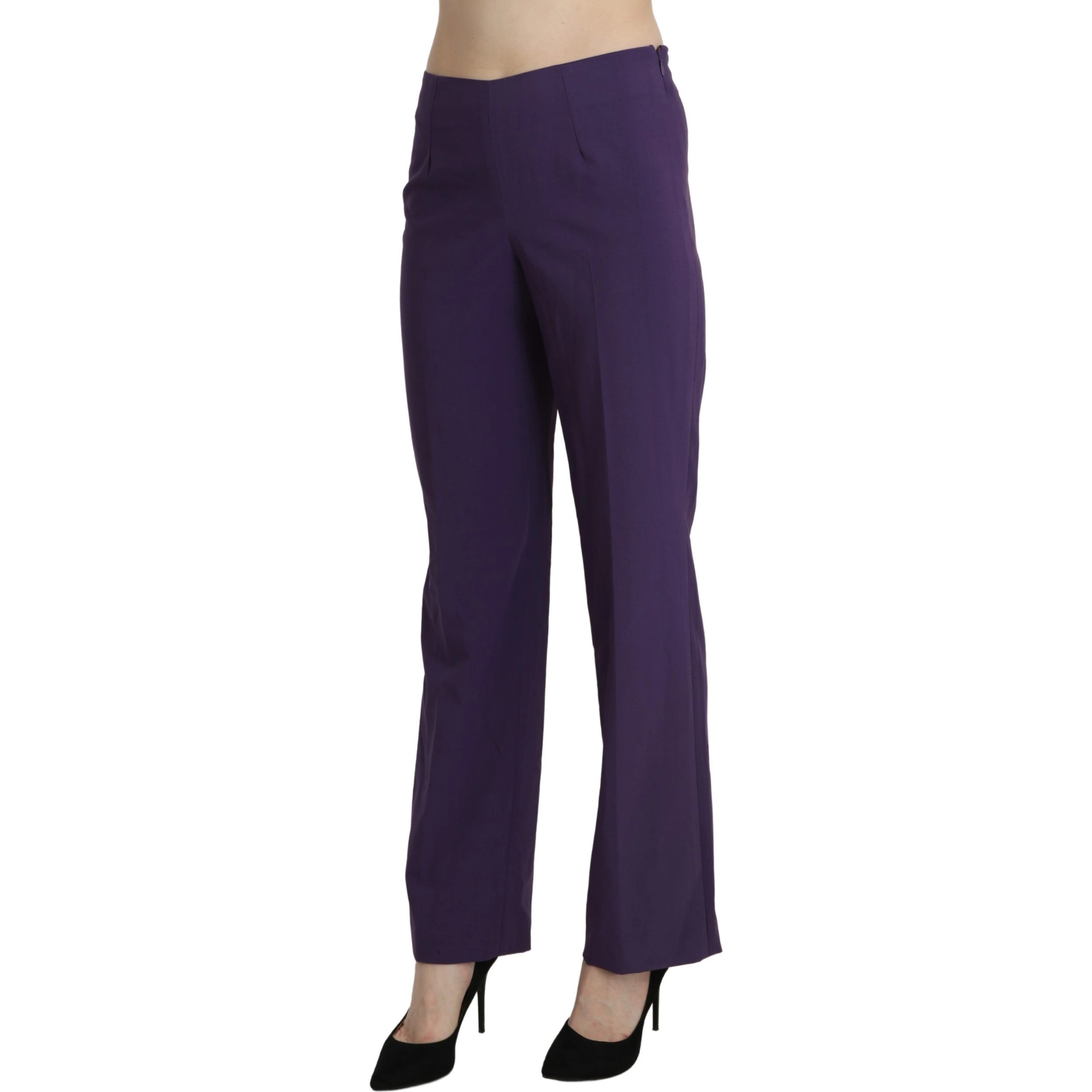 Purple High Waist Straight Dress Trouser Pants