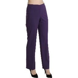 Purple High Waist Straight Dress Trouser Pants