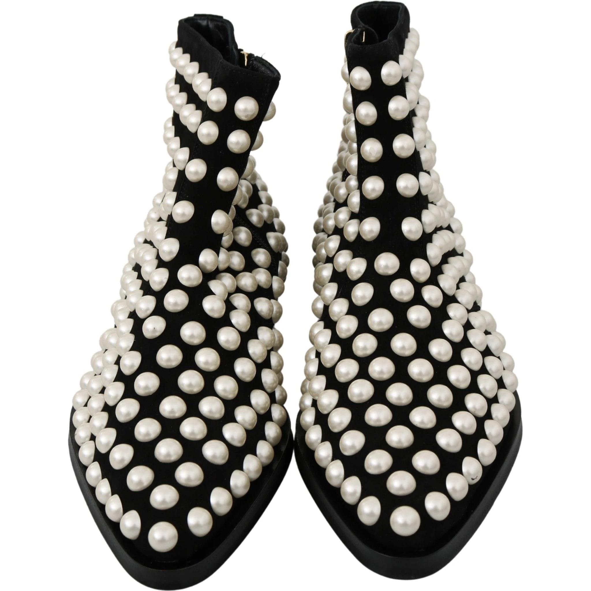 Black Suede Pearl Studs Boots Shoes