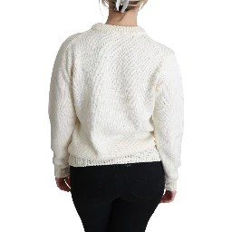 White Floral Wool Pullover Sunflower Sweater