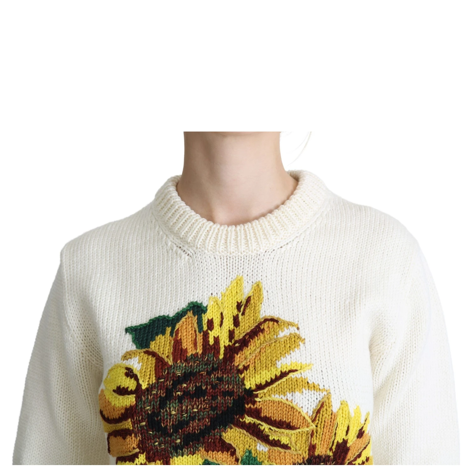 White Floral Wool Pullover Sunflower Sweater