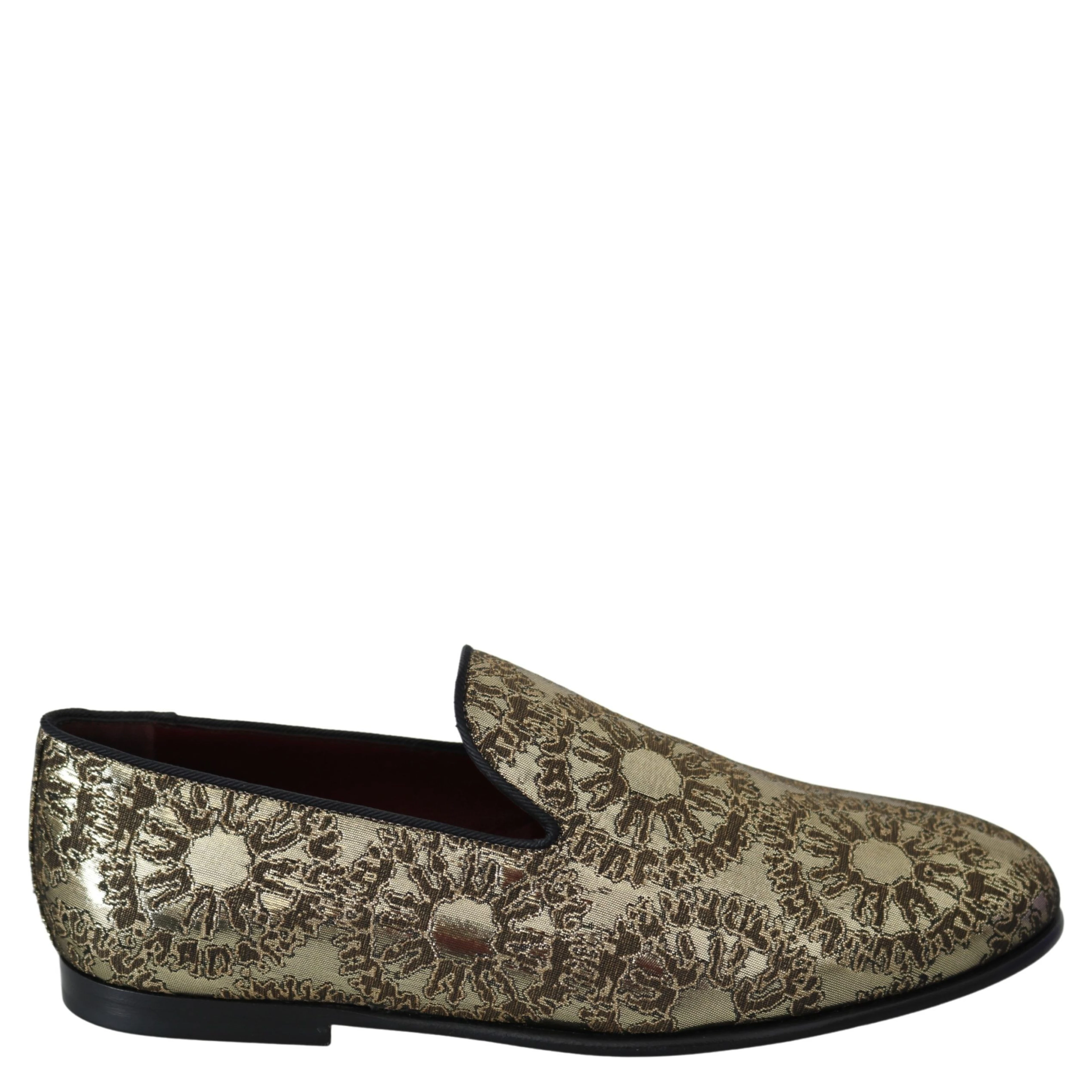 Gold Jacquard Flats Mens Loafers Shoes