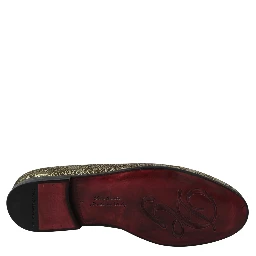 Gold Jacquard Flats Mens Loafers Shoes