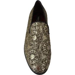 Gold Jacquard Flats Mens Loafers Shoes