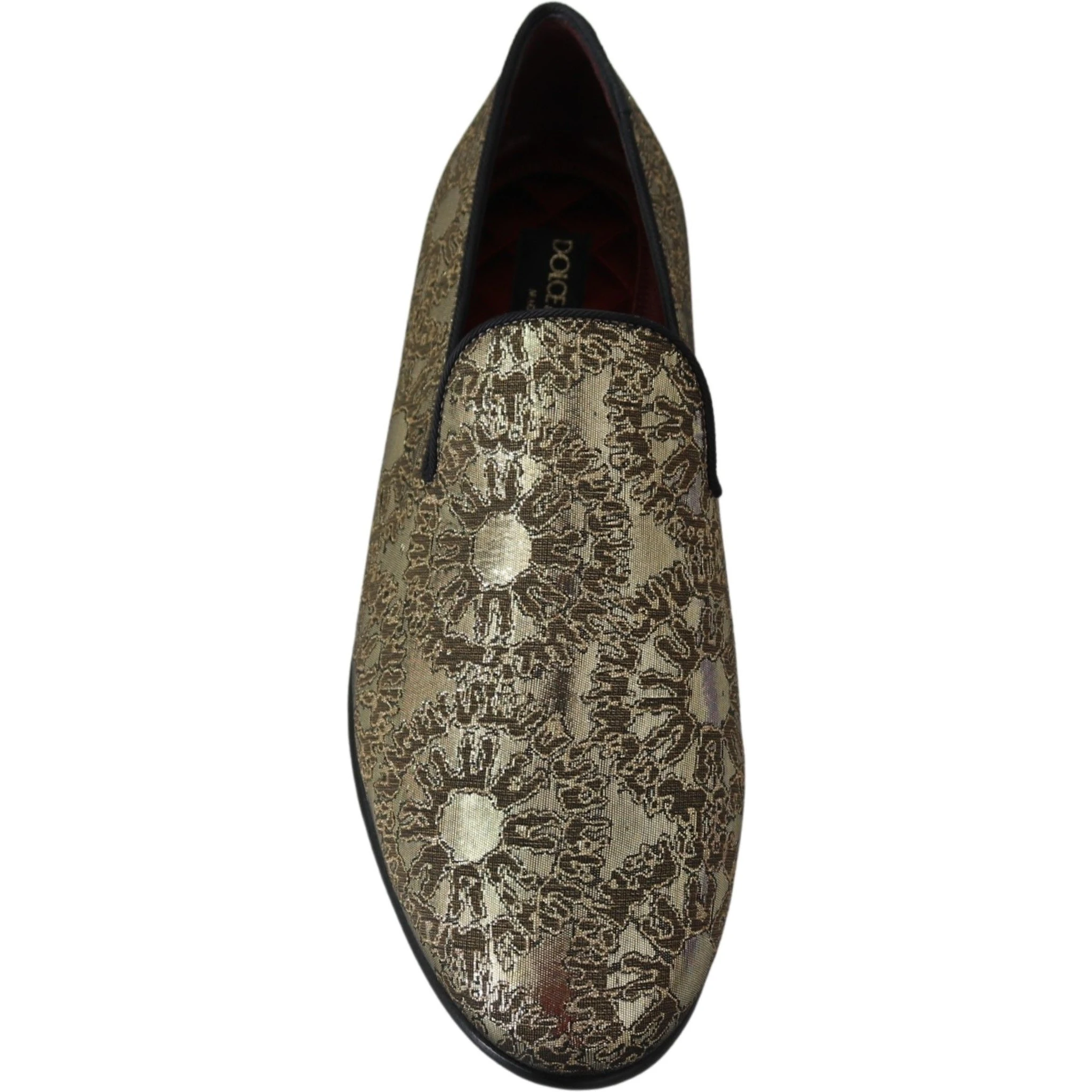 Gold Jacquard Flats Mens Loafers Shoes