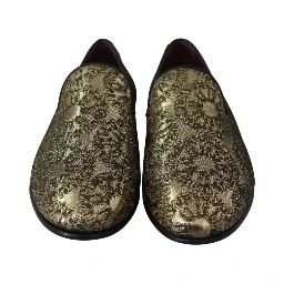 Gold Jacquard Flats Mens Loafers Shoes
