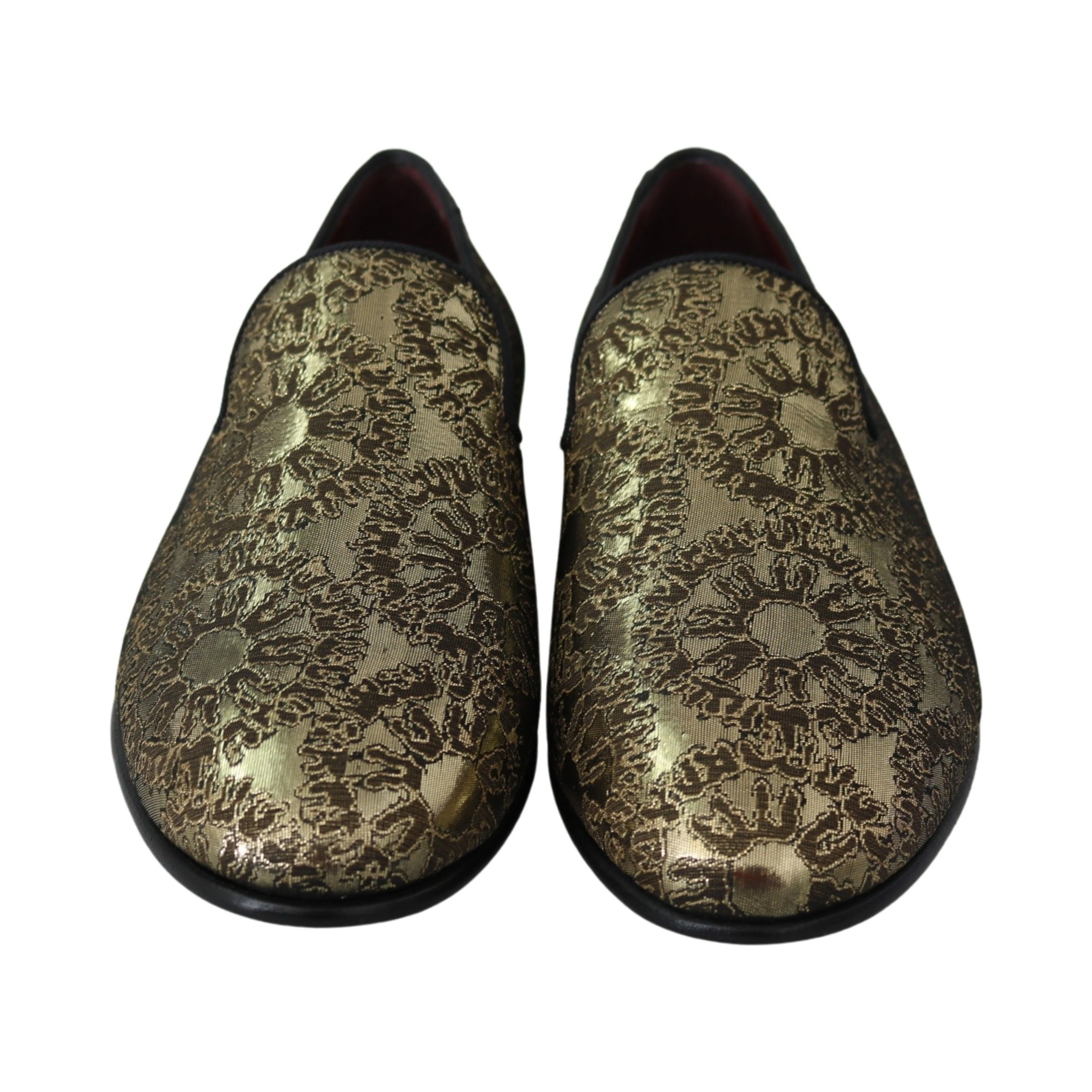 Gold Jacquard Flats Mens Loafers Shoes