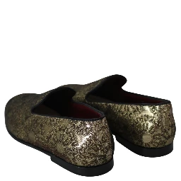 Gold Jacquard Flats Mens Loafers Shoes