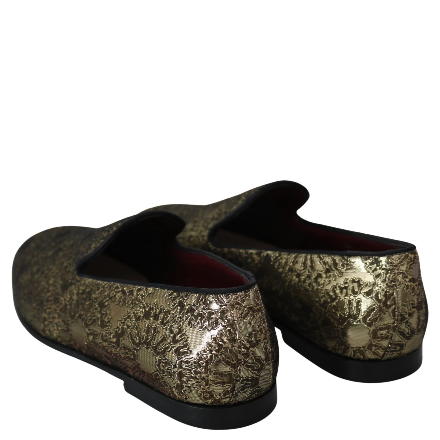 Gold Jacquard Flats Mens Loafers Shoes