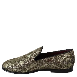 Gold Jacquard Flats Mens Loafers Shoes