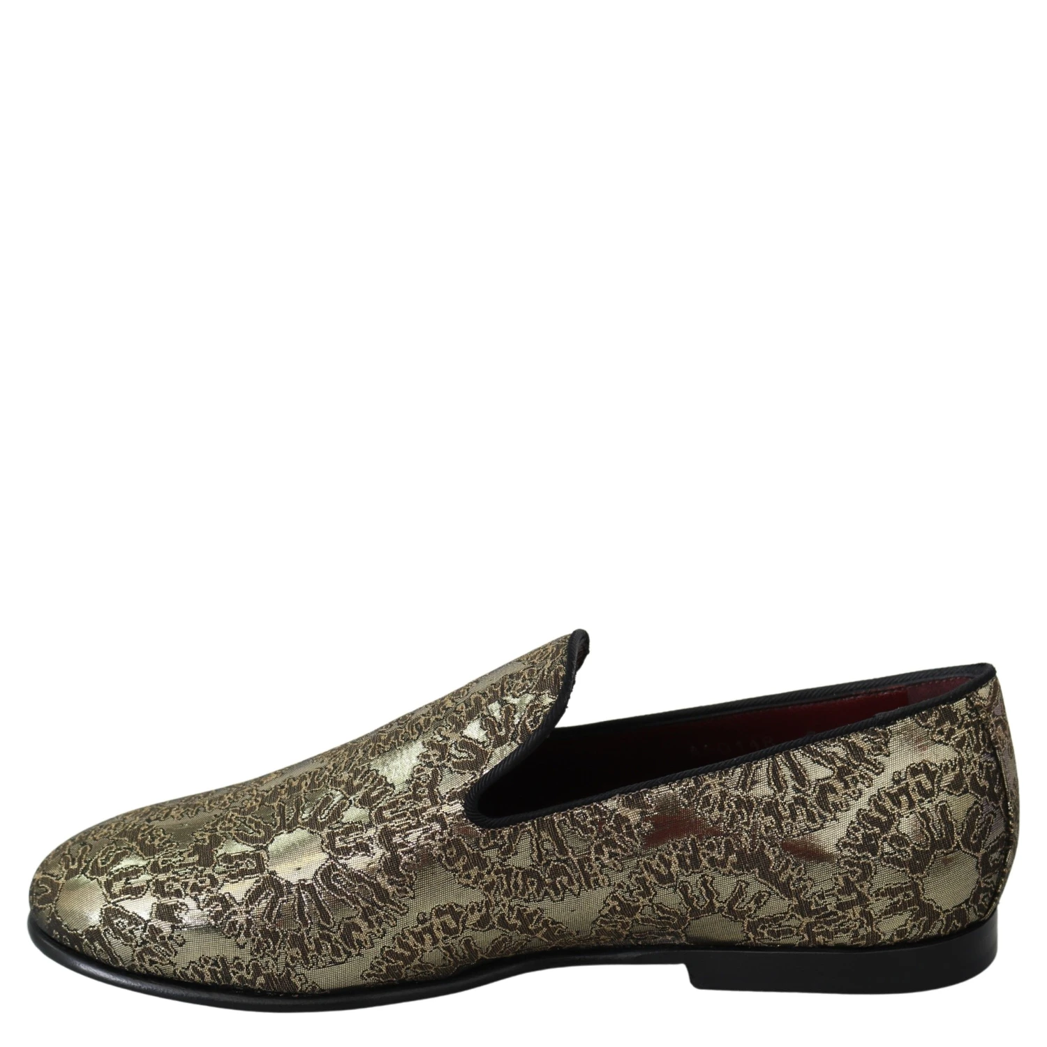 Gold Jacquard Flats Mens Loafers Shoes